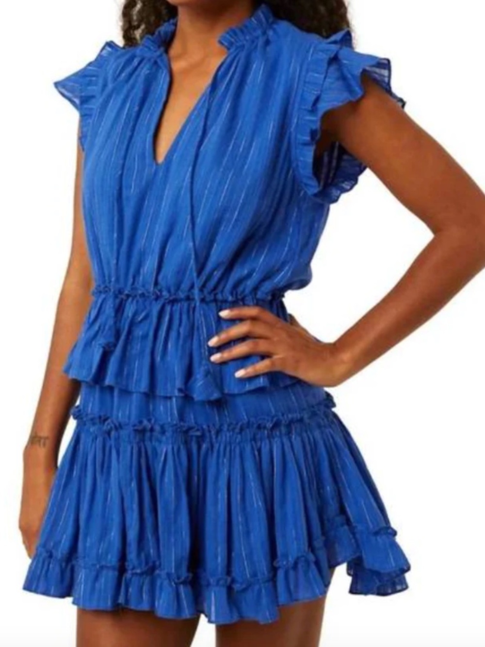 $330 MISA Los Angeles "Lillian" Blue Ruffle Mini Dress, size XS